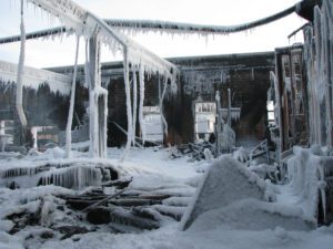 A building that has been destroyed by fire.